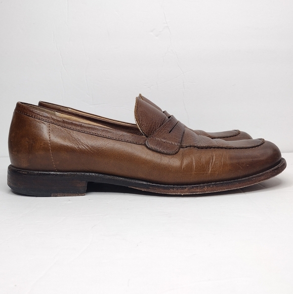 Frye John A. Men's Brown Leather Round Toe Office Slip On Penny Loafers Size 10 - Picture 3 of 16